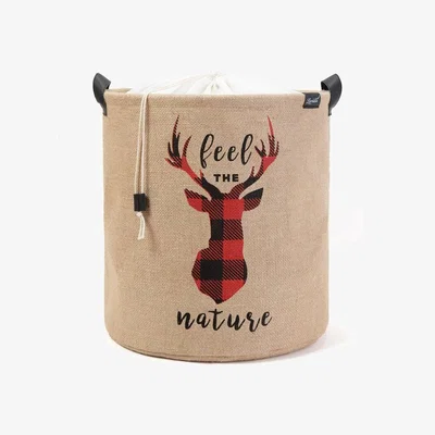Sazy Tartan Deer Jute Laundry Basket, Natural