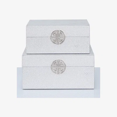 Teddy Beau Deco Home Set of 2 Silver Faux Leather Jewellery Storage Trinket MakeUp Boxes