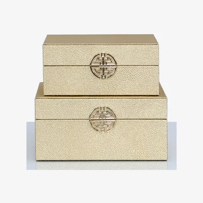 Teddy Beau Deco Home Set Of 2 Gold Faux Stingray Leather Jewellery Boxes