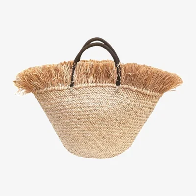 Wolf & Badger Women's Black / Neutrals Nina Straw Fringe Basket - Black | Ohsun
