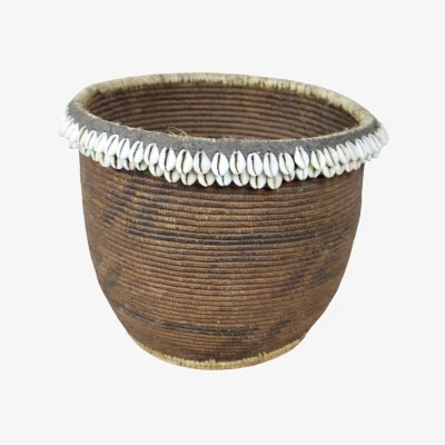 Wolf & Badger Neutrals / Brown Vintage Tutsi Basket - Rwanda - With Cowrie Shells - One Zero Six Thirteen | One Size | Botanical Boys