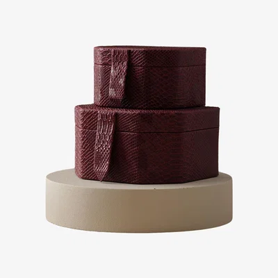 Wolf & Badger Red Two-Piece Burgundy Snake-Embossed Leather Storage Box Set | Anatoliacraft