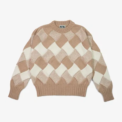 Wolf & Badger Women's Neutrals Basket-Weave Sweater In Oatmeal | Small | Gigi Knitwear