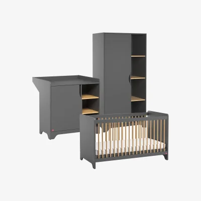 Cuckooland Vox Leaf Cot 3 Piece Nursery Set - Graphite