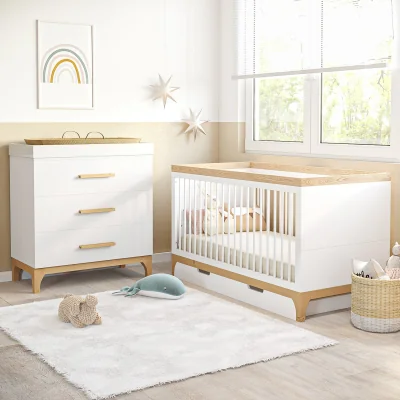 Furniture123 2 Piece Nursery Furniture Set with Cot Bed and Changing Table in White - Rue