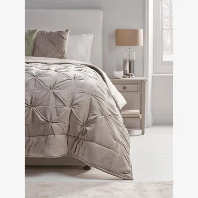 Cox and Cox Velvet Pin-Tucked Quilt - Grey