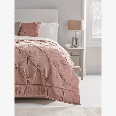 Cox and Cox Velvet Pin-Tucked Quilt - Blush
