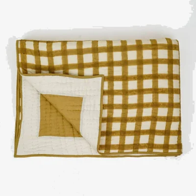 Casa by JJ Soft Cotton Mustard Grid Quilt