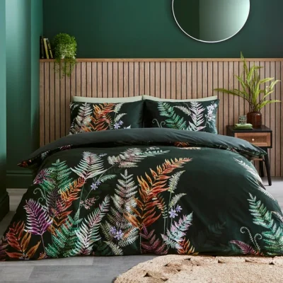 Dunelm Rhapsody Green Fern Duvet Cover & Pillowcase Set Green