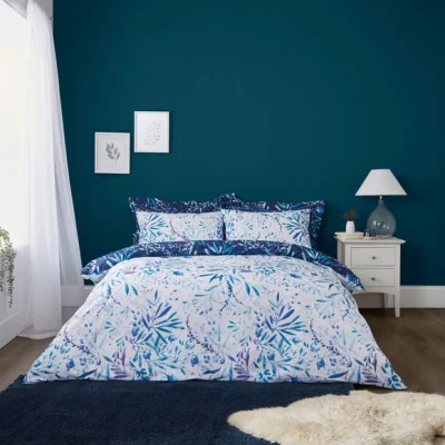 Dunelm Winter Eucalyptus Duvet Cover and Pillowcase Set Blue