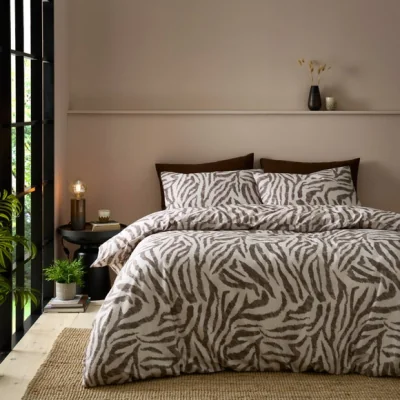 Dunelm Zebra Print 100% Cotton Sateen Duvet Cover & Pillowcase Set
