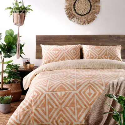 Dunelm furn. Tanza Terracotta Duvet Cover & Pillowcase Set Orange/White
