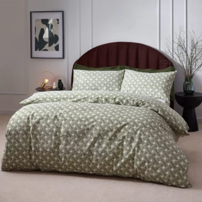 Dunelm HÖEM Alexa Cotton Rich Duvet Cover & Pillowcase Set, Green Green/White