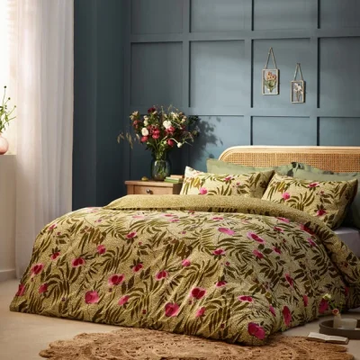 Dunelm Wylder Nature House of Bloom Poppy Duvet Cover & Pillowcase Set Sage
