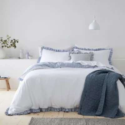 Dunelm Hampton Frill Duvet Cover & Pillowcase Set Blue