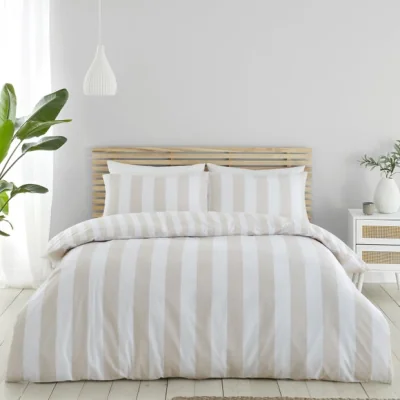 Dunelm Catherine Lansfield Cove Stripe Natural Duvet Cover and Pillowcase Set Natural