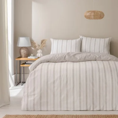 Dunelm Pia Slub Stripe 100% Cotton Duvet Cover & Pillowcase Set