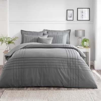 Dunelm Jessa Pintuck Charcoal Duvet Cover & Pillowcase Set Charcoal