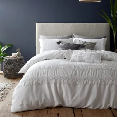 Dunelm Pineapple Elephant Izmir Tassel 100% Cotton Duvet Cover & Pillowcase Set White