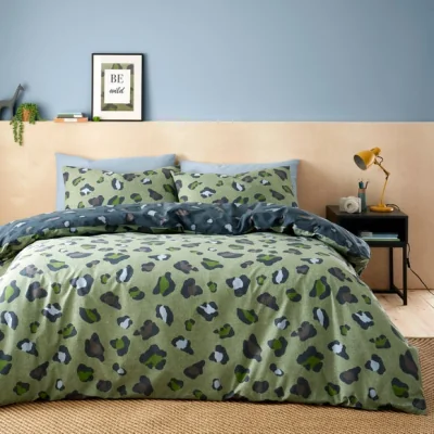 Dunelm Leopard Khaki Duvet Cover & Pillowcase Set Khaki (Green)