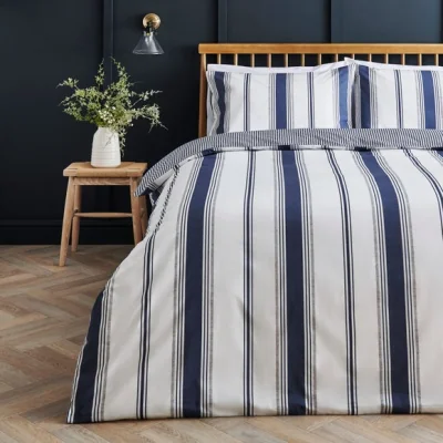 Dunelm Coastal Stripe Cool Touch Duvet Cover and Pillowcase Set Blue/White