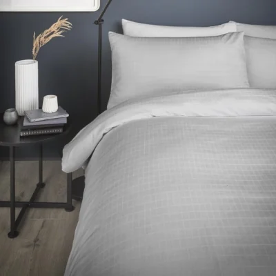 Dunelm Ravenna Checked Duvet Cover and Pillowcase Set Silver Silver