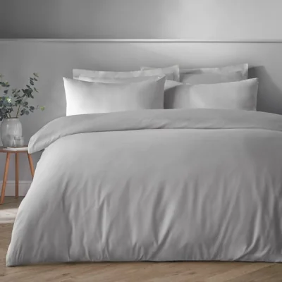 Dunelm Super Soft Microfibre Plain Duvet Cover and Pillowcase Set Silver