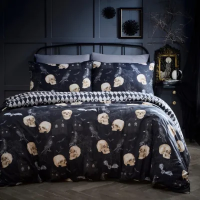 Dunelm Fusion Gothic Skulls Polycotton Duvet Cover & Pillowcase Set