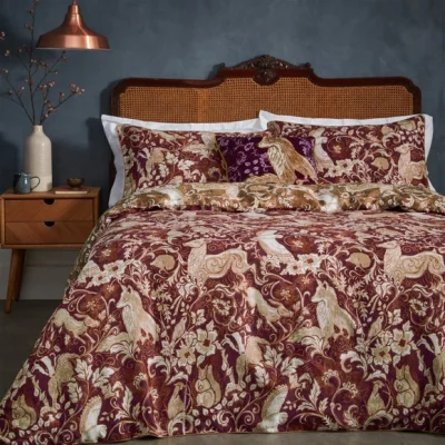 Dunelm Paoletti Harewood Ruby 100% Cotton Duvet Cover & Pillowcase Set Red/White