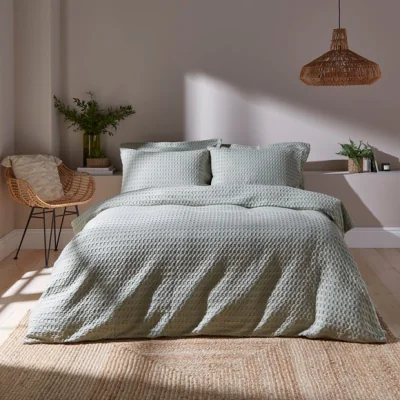 Dunelm Emerson Waffle Sage Green Duvet Cover and Pillowcase Set Sage (Green)