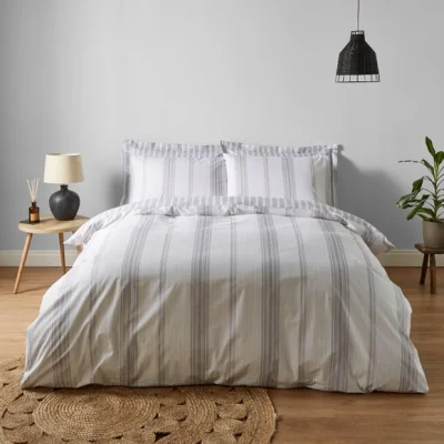 Dunelm Alnwick Stripe Duvet Cover and Pillowcase Set Grey/White