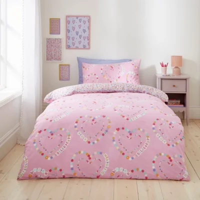 Dunelm Friendship Hearts Quilt Cover and Pillowcase Set