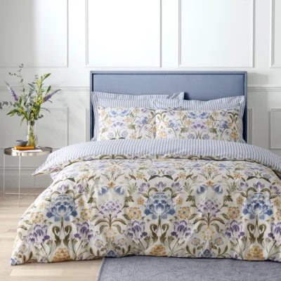 Dunelm Hanley Floral Purple Duvet Cover and Pillowcase Set Purple/White/Green