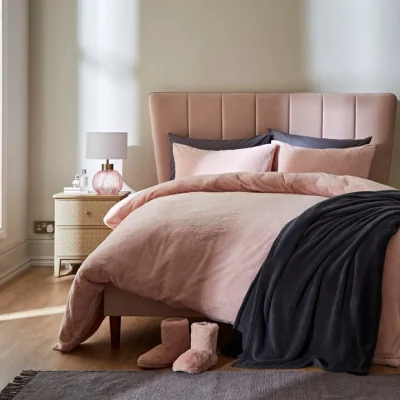 Dunelm Teddy Duvet Cover and Pillowcase Set Teddy Blush Pink