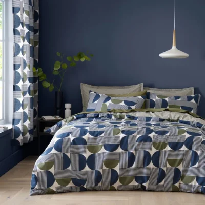 Dunelm Bromley Modern Geo Navy Duvet Cover and Pillowcase Set Navy (Blue)