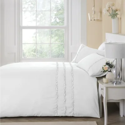 Dunelm Felicia Frill Duvet Cover and Pillowcase Set White White