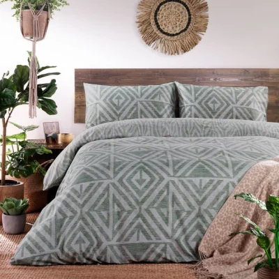 Dunelm furn. Tanza Desert Sage Duvet Cover & Pillowcase Set Green