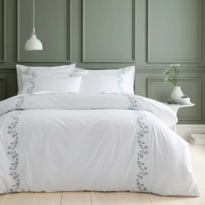 Dunelm Birtley Embroidered 100% Cotton Duvet Cover & Pillowcase Set