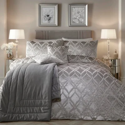 Dunelm Belfort Duvet Cover and Pillowcase Set Silver Silver