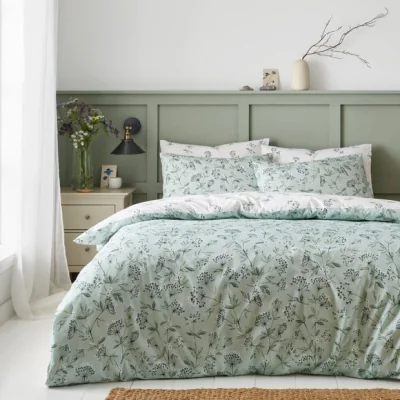 Dunelm Cow Parsley Stems 100% Cotton Duvet Cover & Pillowcase Set