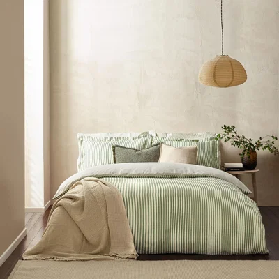 Dunelm Yard Hebden Reversible Duvet Cover and Pillowcase Set Green