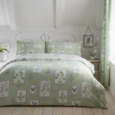 Dunelm Dreams and Drapes Floral Garden Reversible Duvet Cover and Pillowcase Set Green