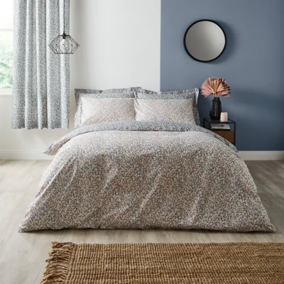 Dunelm Keaton Blue Duvet Cover and Pillowcase Set White/Orange/Green