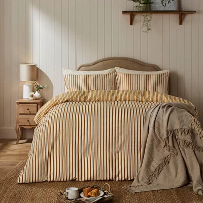 Dunelm Lennon Stripe Yellow Reversible Duvet Cover & Pillowcase Set Yellow