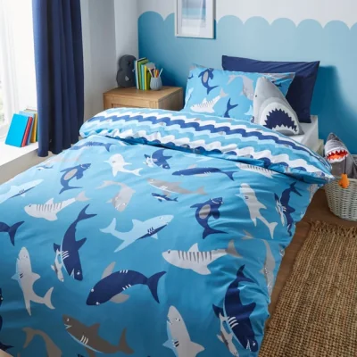 Dunelm Sharks Duvet Cover and Pillowcase Set Blue/Grey
