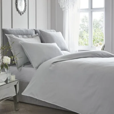 Dunelm Appletree Piped Cotton Duvet Cover and Pillowcase Set Silver Silver