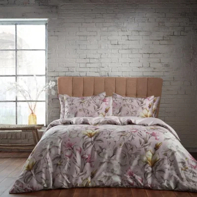 Dunelm EW by Edinburgh Weavers Lavish Floral Blush 100% Cotton Sateen Duvet Cover & Pillowcase Set Pink