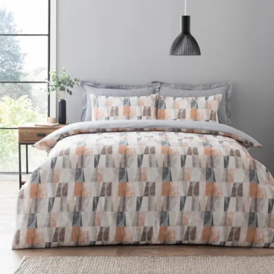 Dunelm Elements Iver Geo Natural Duvet Cover and Pillowcase Set Brown/Grey/White