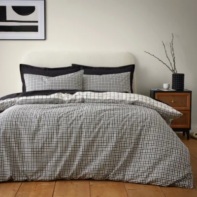 Dunelm Devan Check Black Duvet Cover and Pillowcase Set Black