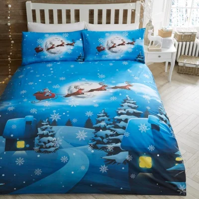 Dunelm Bedlam Santa Glow in the Dark Duvet Cover & Pillowcase Set MultiColoured